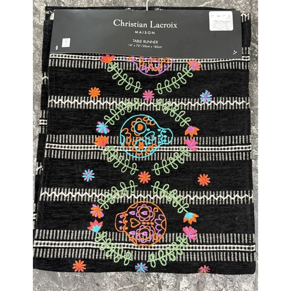 Christian Lacroix Maison Embroidered Sugar Skull Floral Table Runner 14